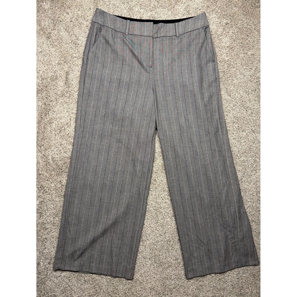 Lane Bryant Dress Pants Pinstripe Herringbone 14 Grey Wide Leg Career Business